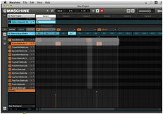 「MASCHINE」ソフト側のトラックに記録される。これはキックとスネアで簡単なリズムを打ち込んだところ